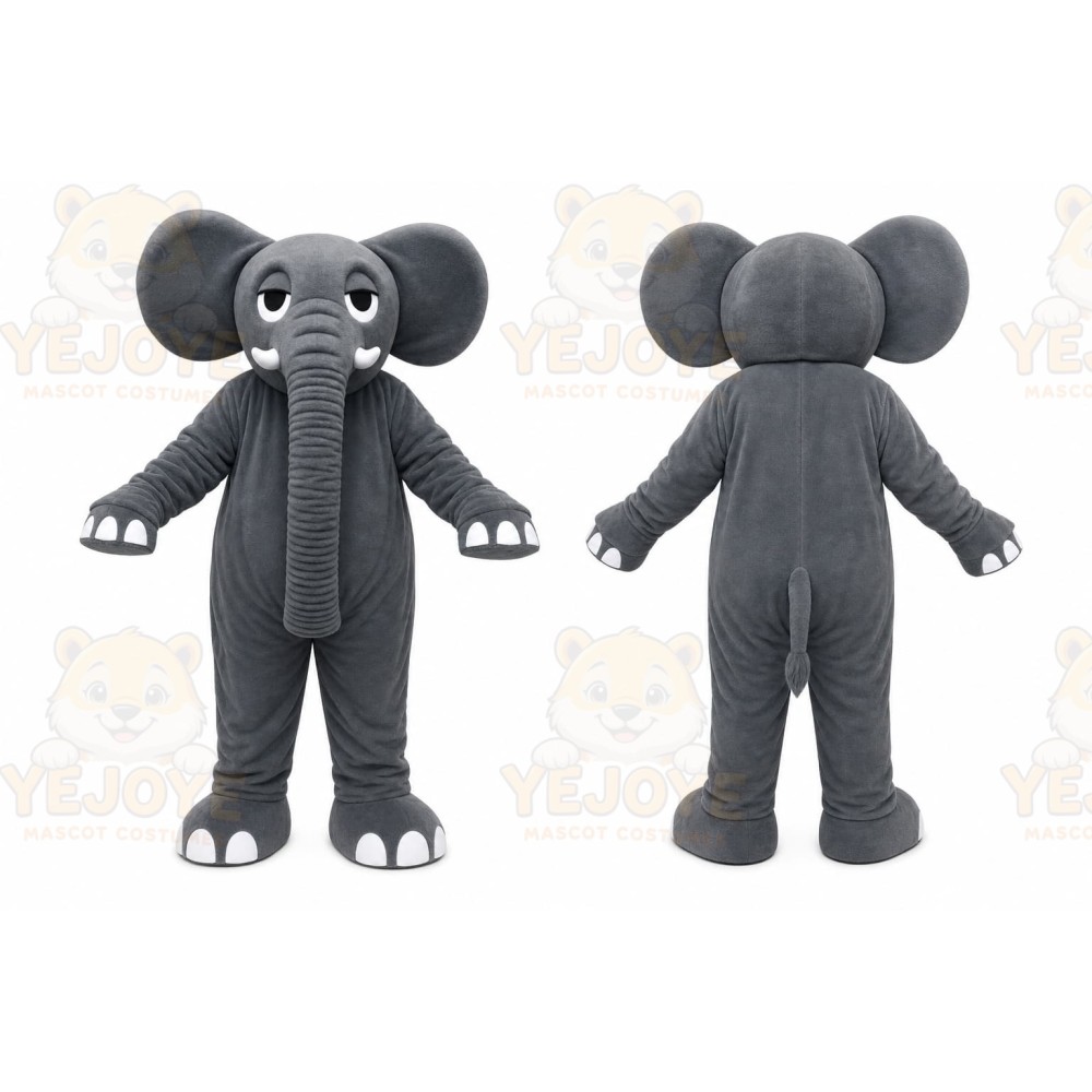 Gray Elephant Mascot Costume with Custom Logo