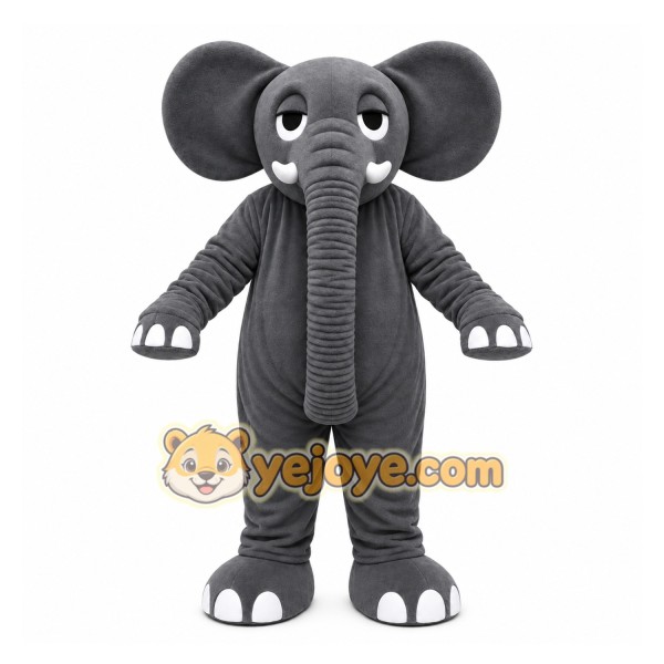 Gray Elephant Mascot Costume with Custom Logo