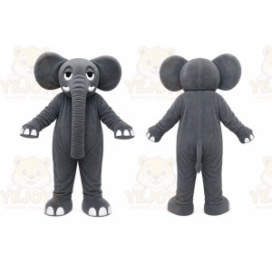 Gray Elephant Mascot Costume with Custom Logo