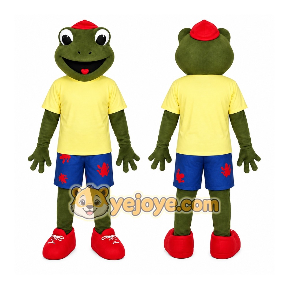 Green Frog Mascot Costume with Custom Logo Green Frog Mascot Costume with Custom Logo