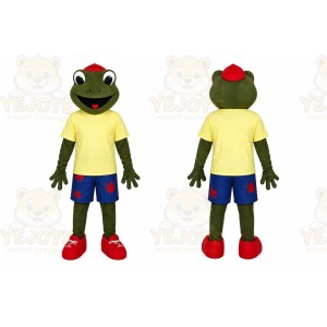 Green Frog Mascot Costume with Custom Logo