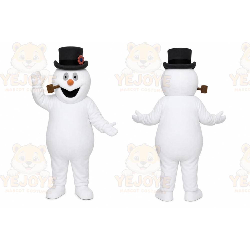 White Snowman Mascot Costume with Custom Logo