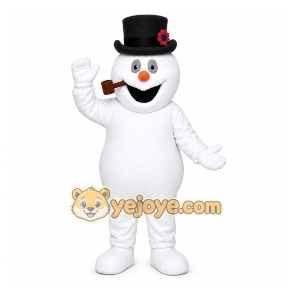 White Snowman Mascot Costume with Custom Logo