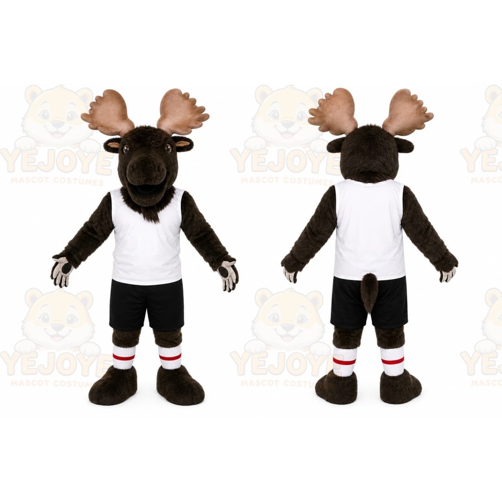 Brown Moose Mascot Costume with Custom Logo