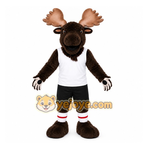 Brown Moose Mascot Costume with Custom Logo