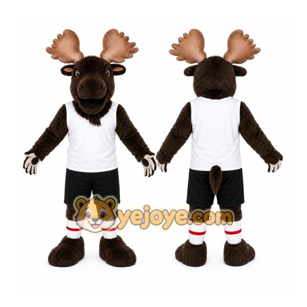 Brown Moose Mascot Costume with Custom Logo