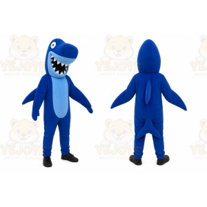 Blue Shark Mascot Costume with Custom Logo