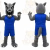 Gray Wolf Mascot Costume with Custom Logo