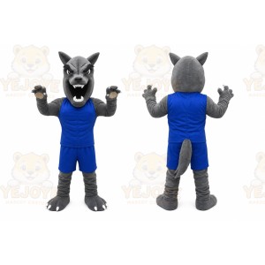 Gray Wolf Mascot Costume with Custom Logo