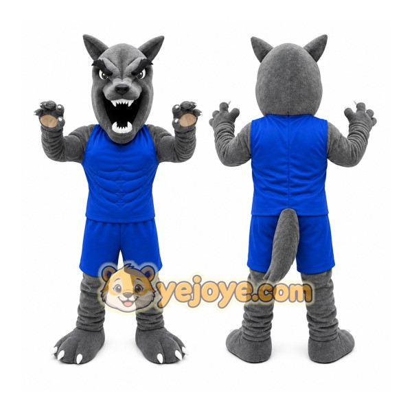 Gray Wolf Mascot Costume with Custom Logo