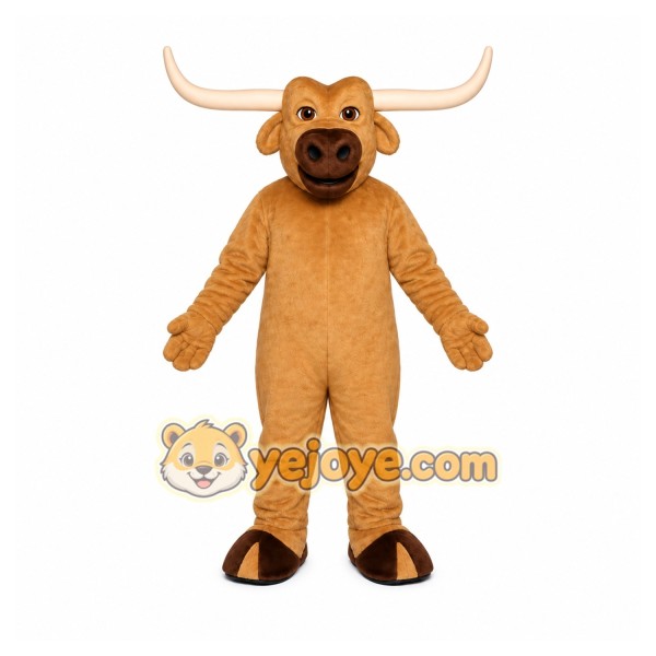 Tan Bull Mascot Costume with Custom Logo