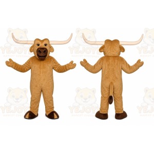 Tan Bull Mascot Costume with Custom Logo