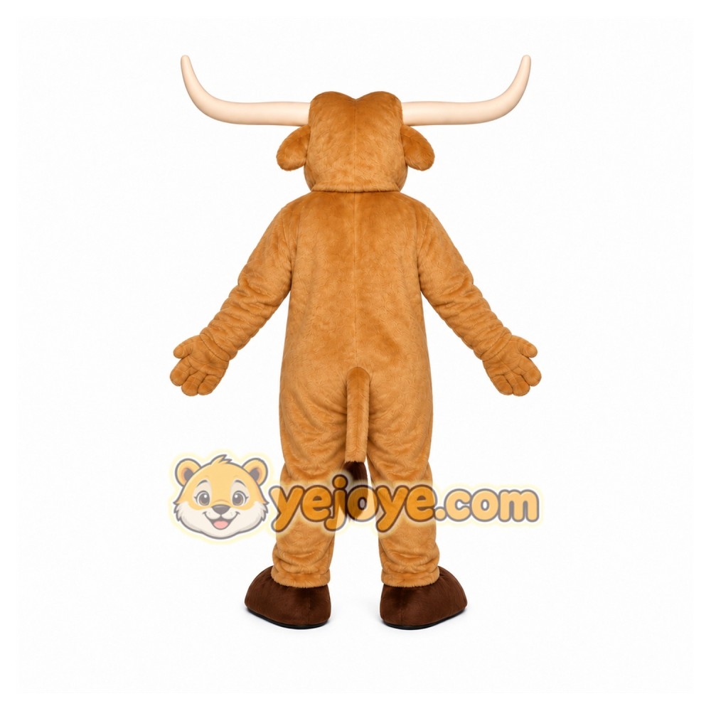 Tan Bull Mascot Costume with Custom Logo