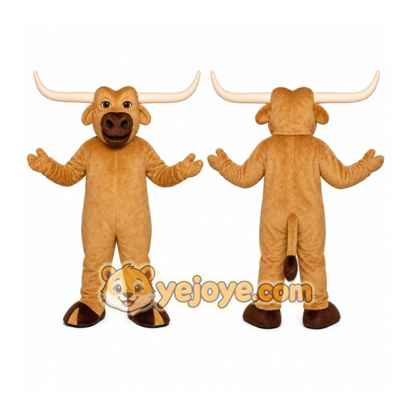 Tan Bull Mascot Costume with Custom Logo