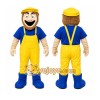 Yellow Worker Mascot Costume with Custom Logo