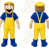 Yellow Worker Mascot Costume with Custom Logo