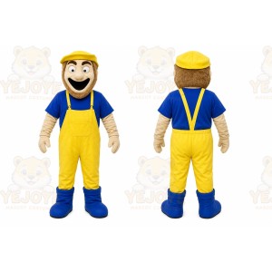 Yellow Worker Mascot Costume with Custom Logo