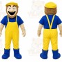 Yellow Worker Mascot Costume with Custom Logo