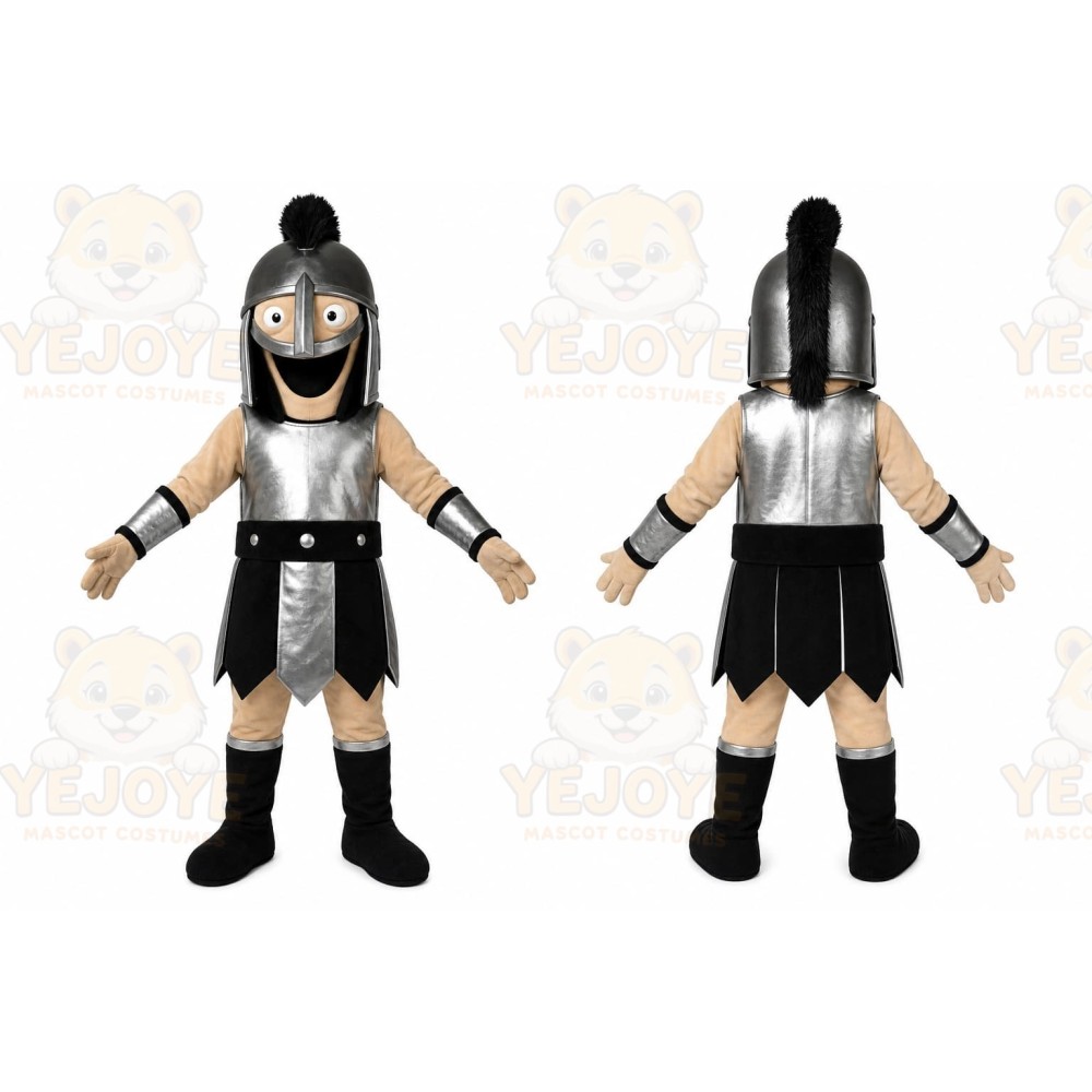 Silver Roman Warrior Mascot Costume with Custom Logo