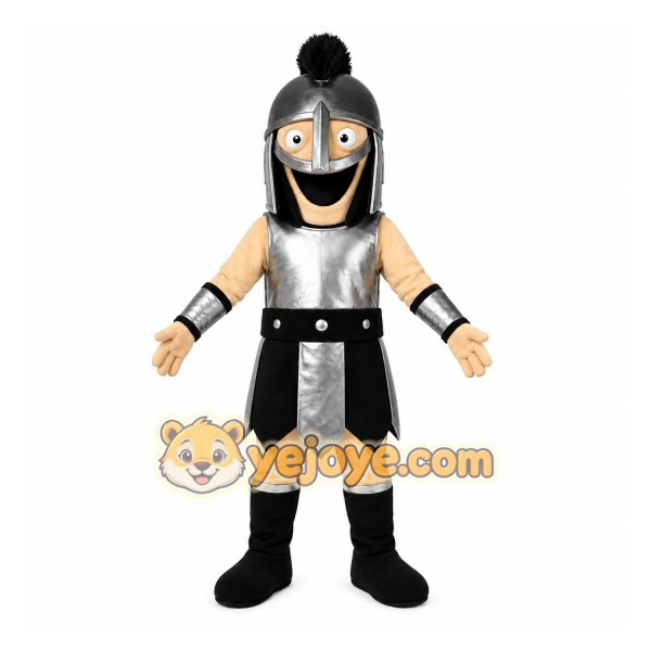 Silver Roman Warrior Mascot Costume with Custom Logo