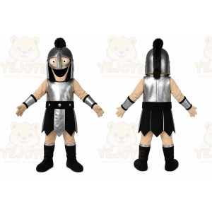 Silver Roman Warrior Mascot Costume with Custom Logo