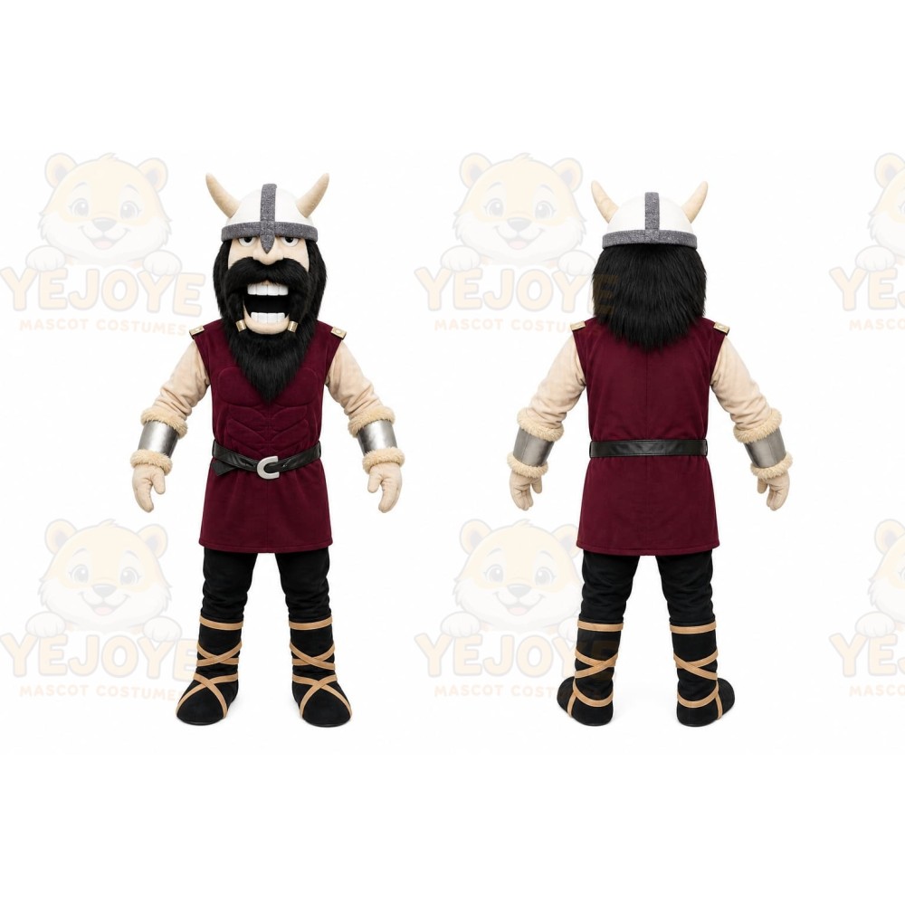 Burgundy Viking Mascot Costume with Custom Logo