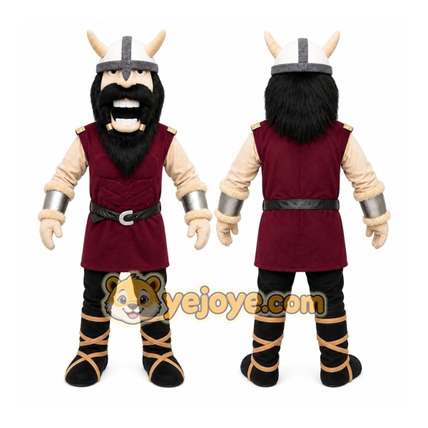 Burgundy Viking Mascot Costume with Custom Logo