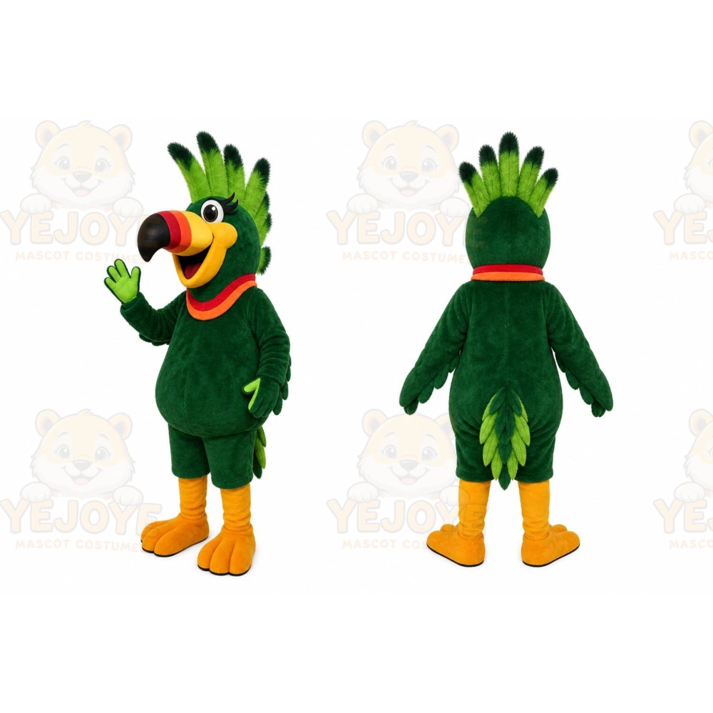 Green Parrot Mascot Costume with Custom Logo