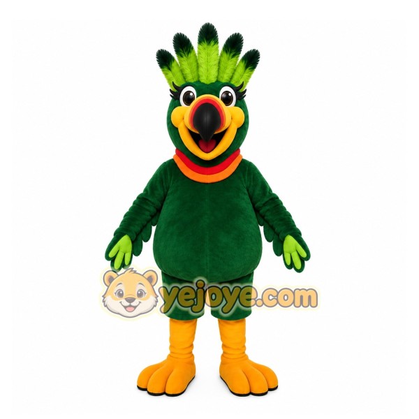 Green Parrot Mascot Costume with Custom Logo
