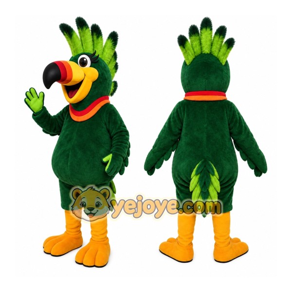 Green Parrot Mascot Costume with Custom Logo