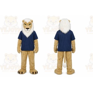 Tan Lion Mascot Costume with Custom Logo