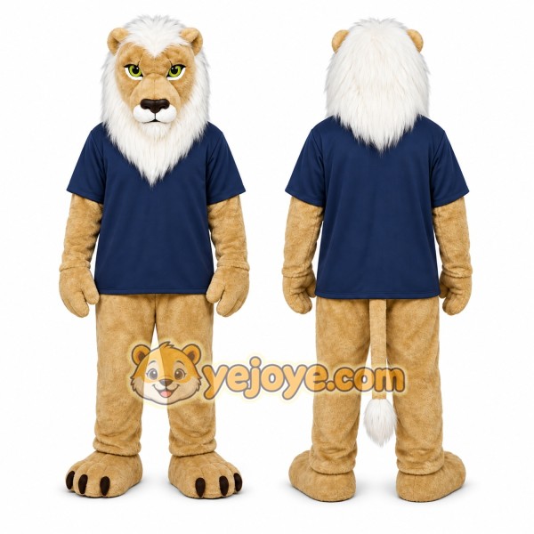 Tan Lion Mascot Costume with Custom Logo