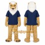 Tan Lion Mascot Costume with Custom Logo