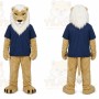 Tan Lion Mascot Costume with Custom Logo