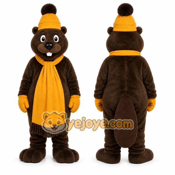 Brown Beaver Mascot Costume with Custom Logo