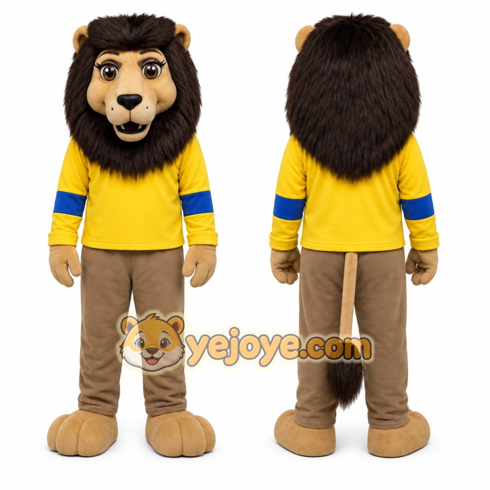 Yellow Lion Mascot Costume with Custom Logo