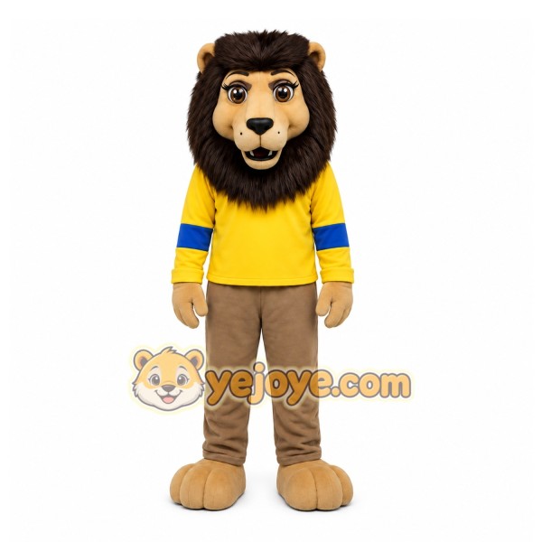 Yellow Lion Mascot Costume with Custom Logo