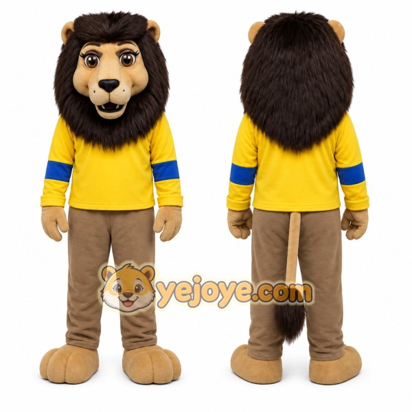 Yellow Lion Mascot Costume with Custom Logo