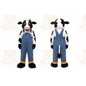Black Cow Mascot Costume with Custom Logo