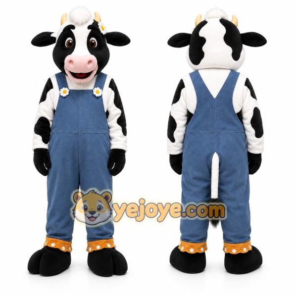 Black Cow Mascot Costume with Custom Logo