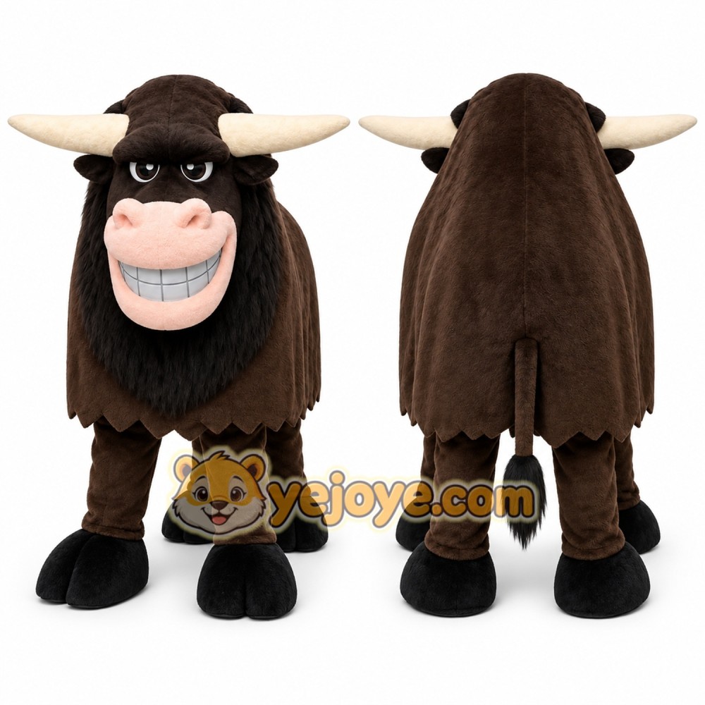 Brown Bull Mascot Costume with Custom Logo