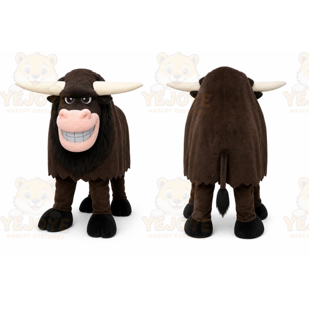 Brown Bull Mascot Costume with Custom Logo