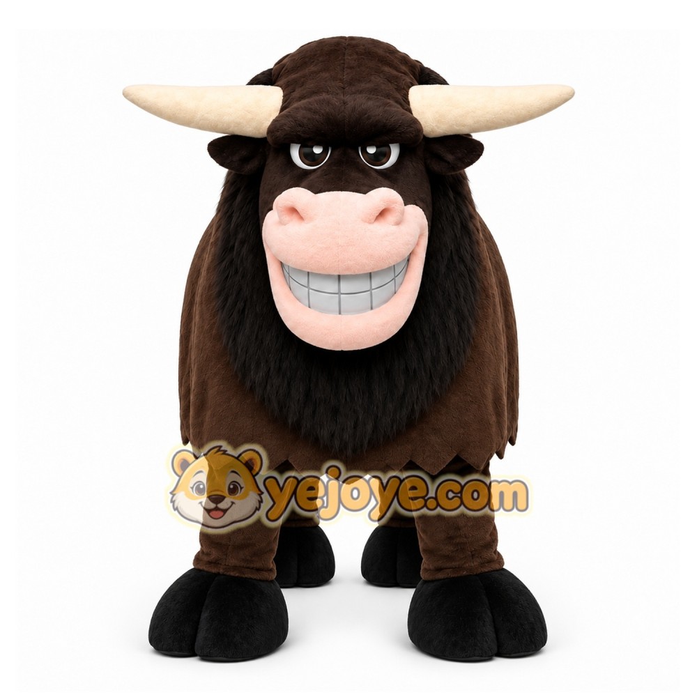 Brown Bull Mascot Costume with Custom Logo