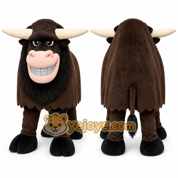 Brown Bull Mascot Costume with Custom Logo