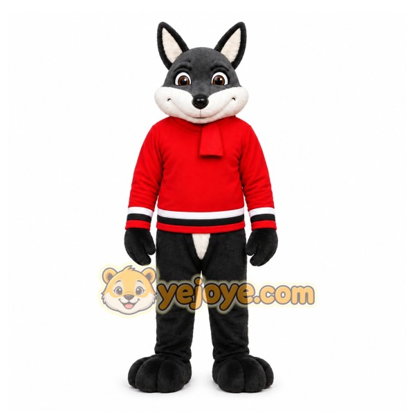 Black Wolf Mascot Costume with Custom Logo