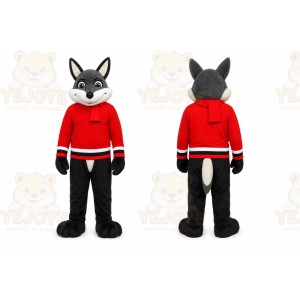 Black Wolf Mascot Costume with Custom Logo