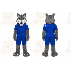Gray Wolf Mascot Costume with Custom Logo