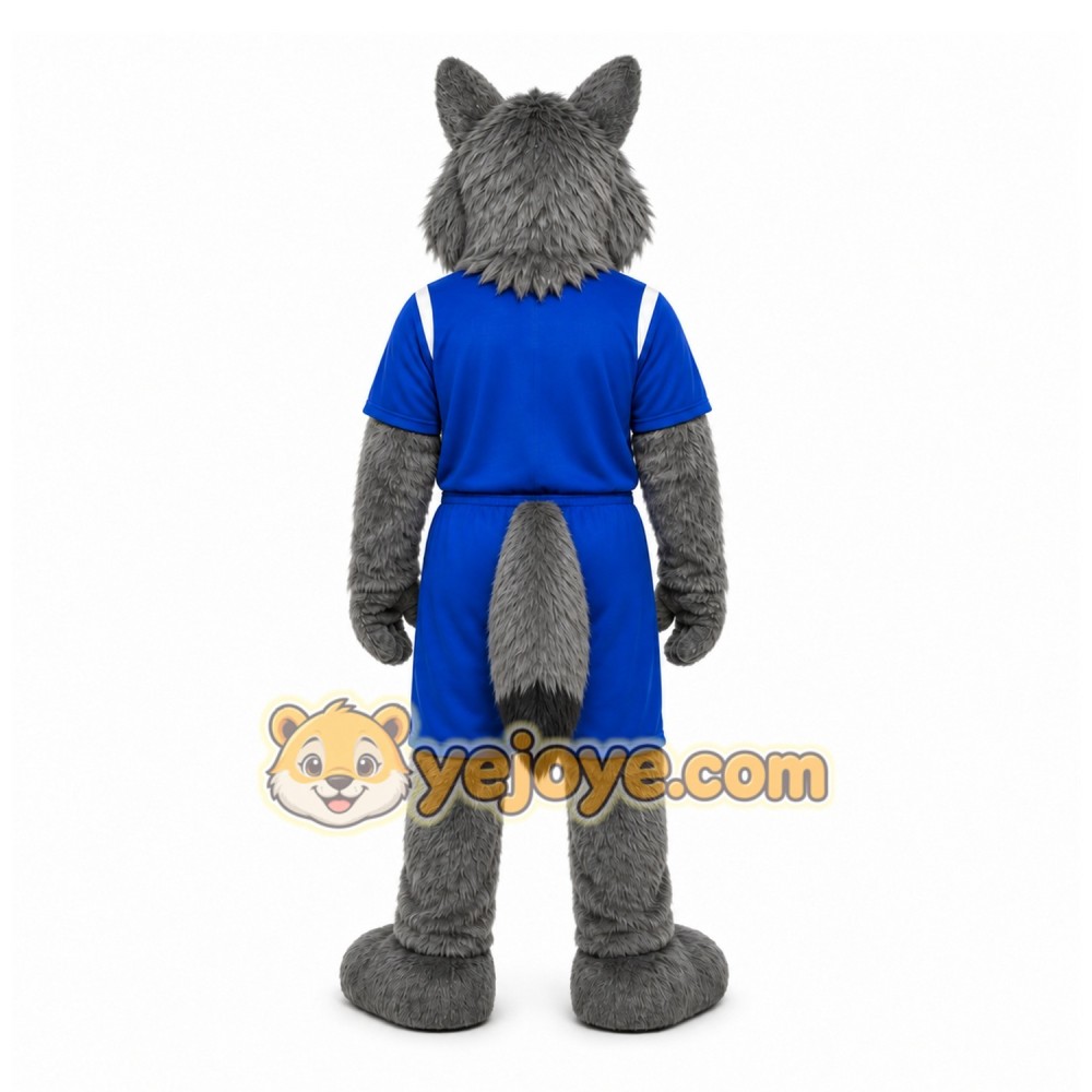 Gray Wolf Mascot Costume with Custom Logo
