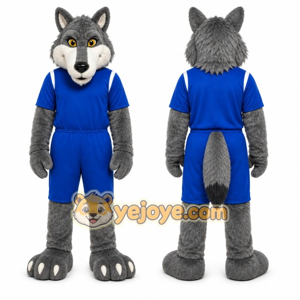 Gray Wolf Mascot Costume with Custom Logo