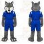 Gray Wolf Mascot Costume with Custom Logo